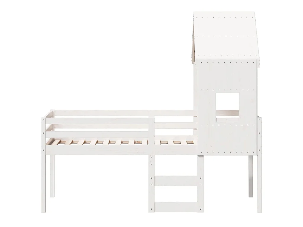 Cama alta con techo madera maciza de pino blanco 80x200 cm
