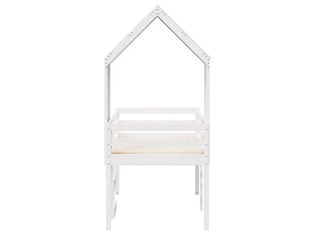 Cama alta con techo madera maciza de pino blanco 80x200 cm