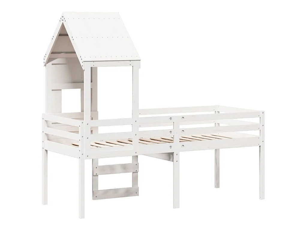 Cama alta con techo madera maciza de pino blanco 80x200 cm