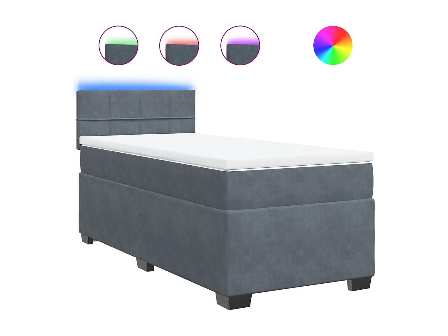 Cama box spring con colchón terciopelo gris oscuro 90x190 cm