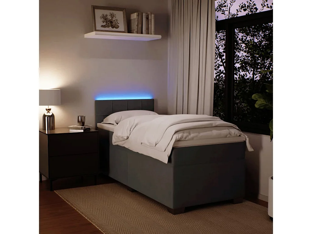 Cama box spring con colchón terciopelo gris oscuro 90x190 cm