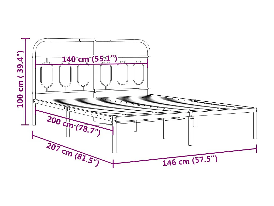 Estrutura de cama com cabeceira 140x200 cm metal branco