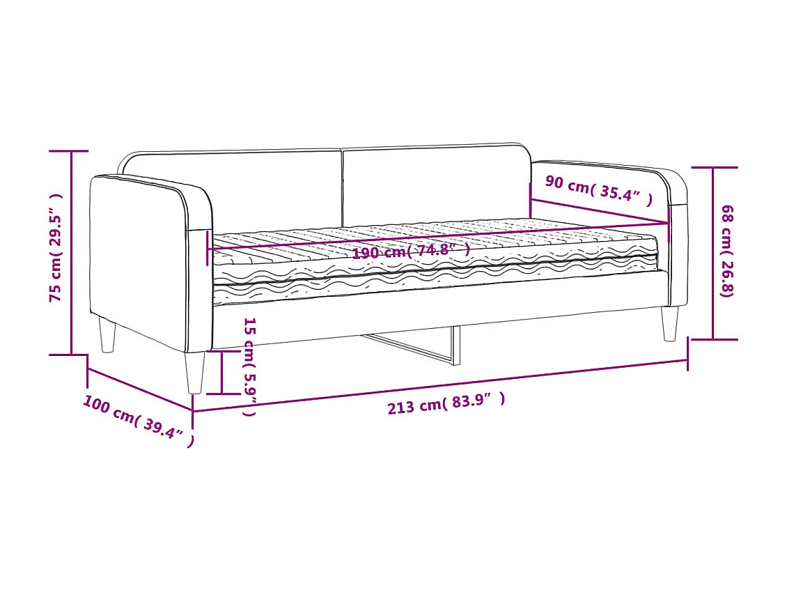 Lit de jour avec matelas gris clair 90x190 cm tissu