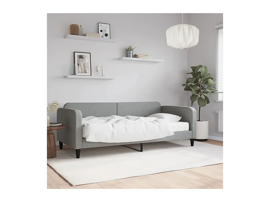 Tagesbett mit Matratze Hellgrau 90x190 cm Stoff