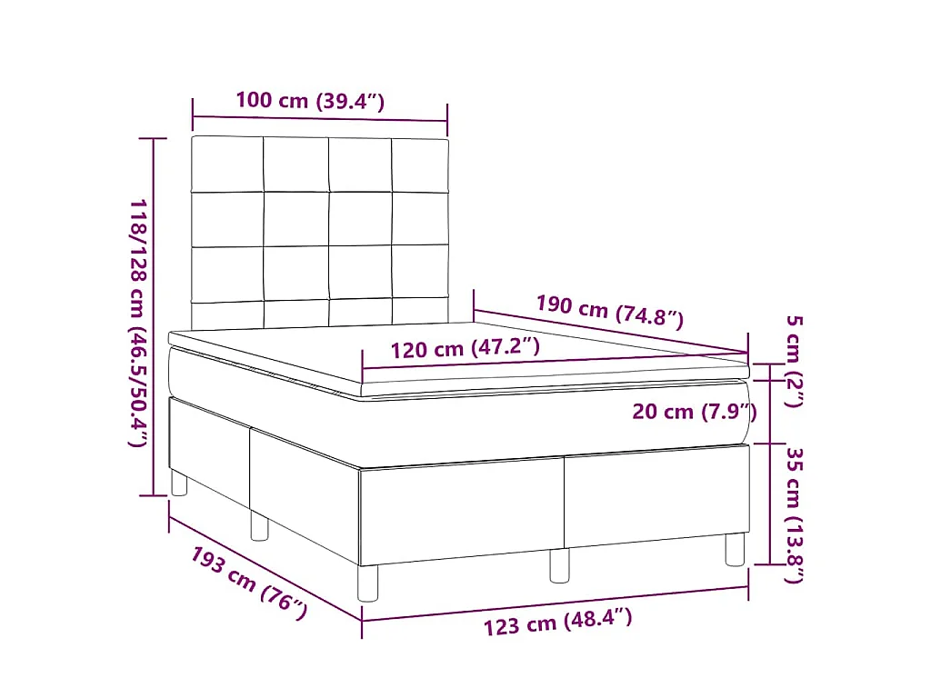 Boxspring met matras stof donkerbruin 120x190 cm