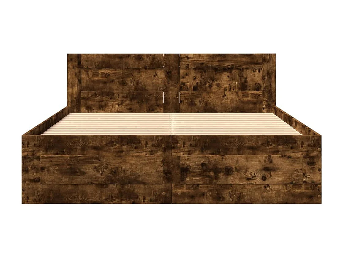Bedframe met hoofdeinde bewerkt hout gerookt eiken 140x190 cm