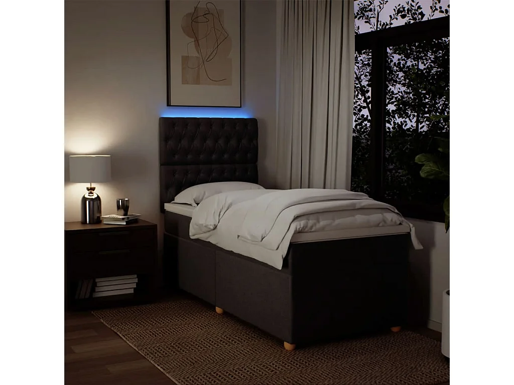 Cama box spring con colchón tela marrón oscuro 80x200 cm