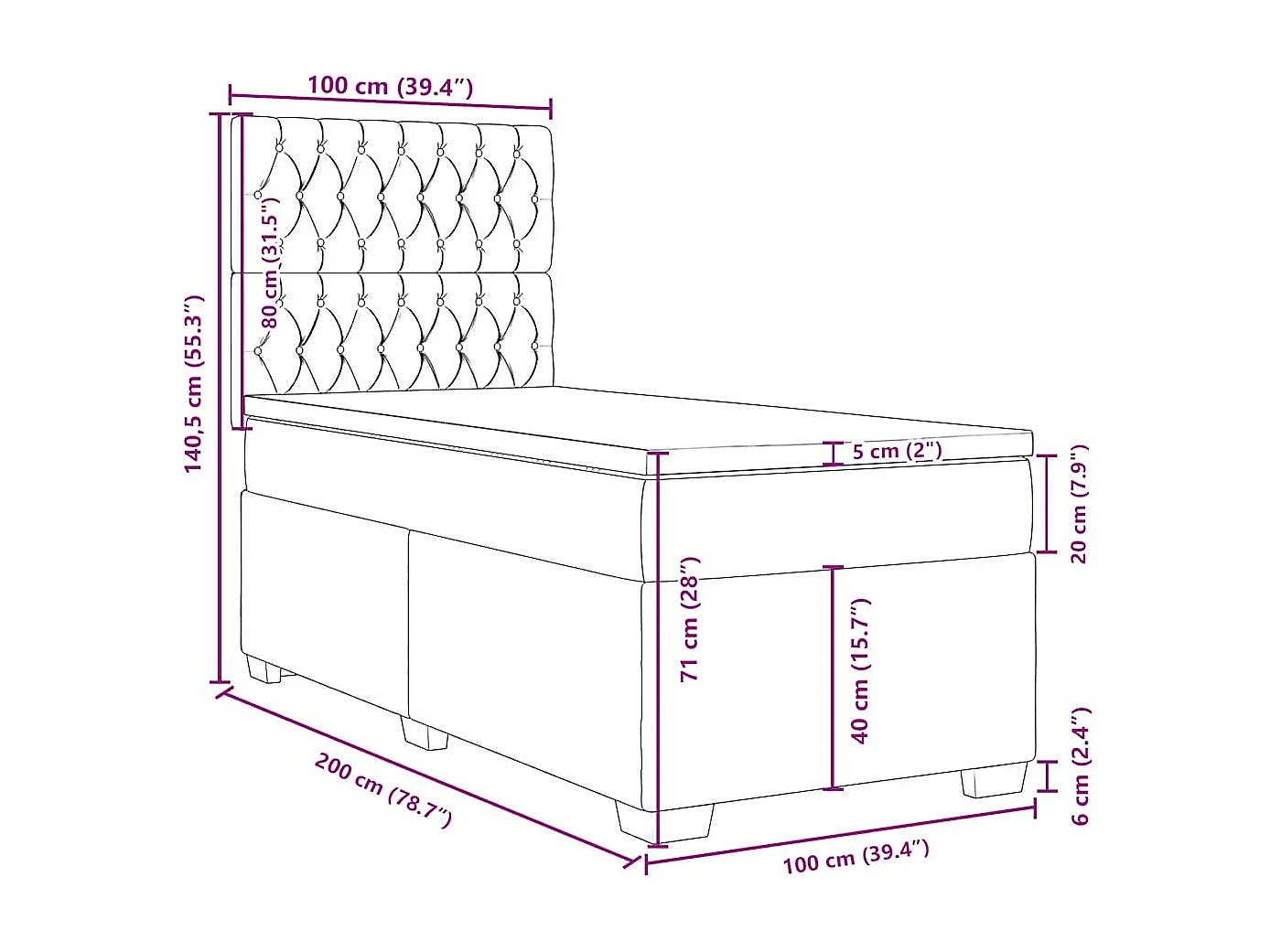 Giroletto a Molle con Materasso Grigio Scuro 100x200 cm Velluto
