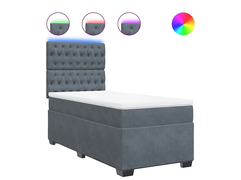 Cama box spring con colchón terciopelo gris oscuro 100x200 cm
