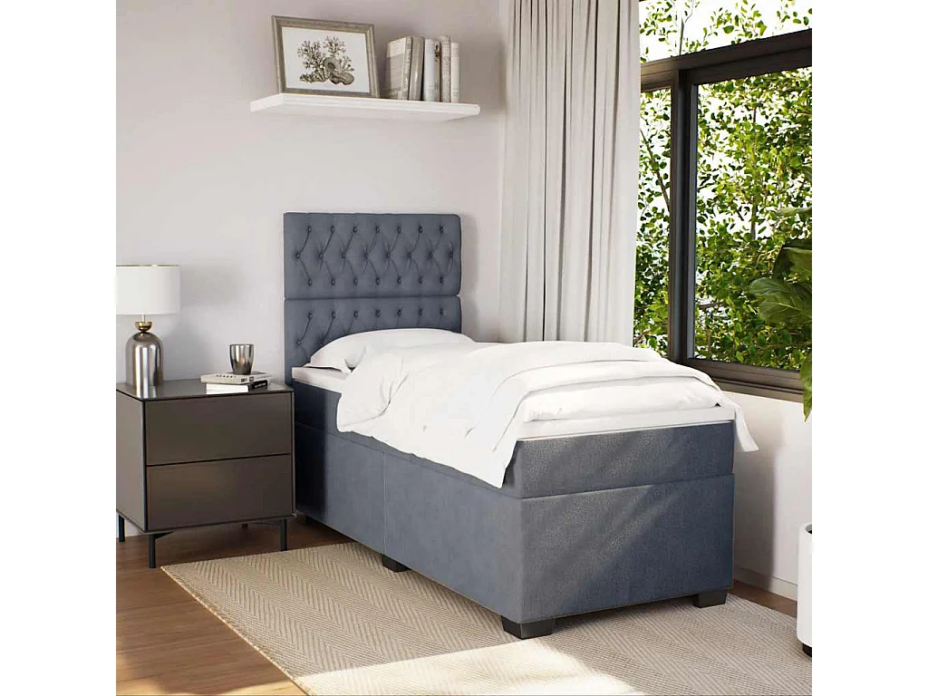 Cama box spring con colchón terciopelo gris oscuro 100x200 cm