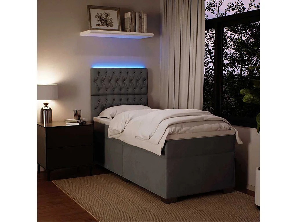 Cama box spring con colchón terciopelo gris oscuro 100x200 cm