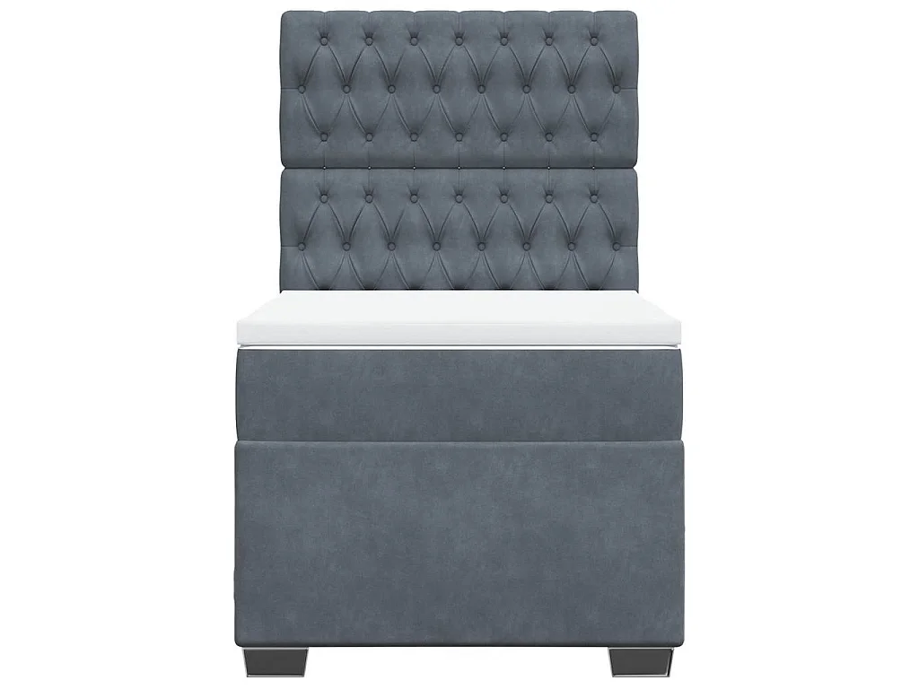 Cama box spring con colchón terciopelo gris oscuro 100x200 cm