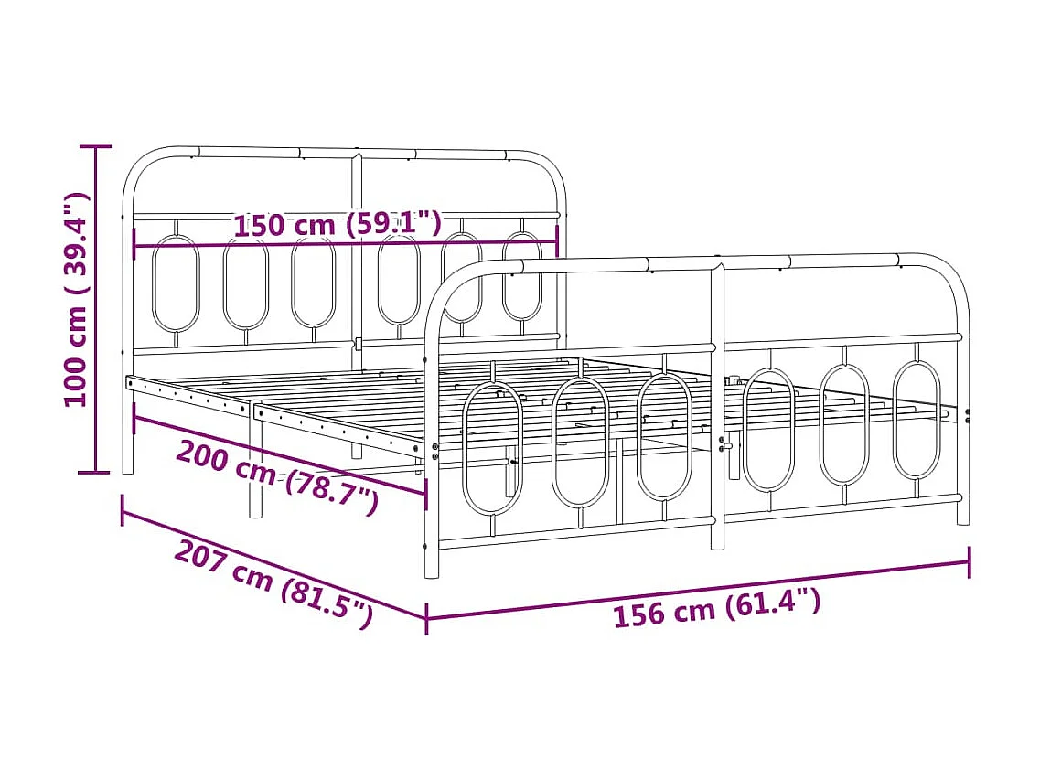 Bedframe met hoofd- en voeteneinde metaal wit 150x200 cm