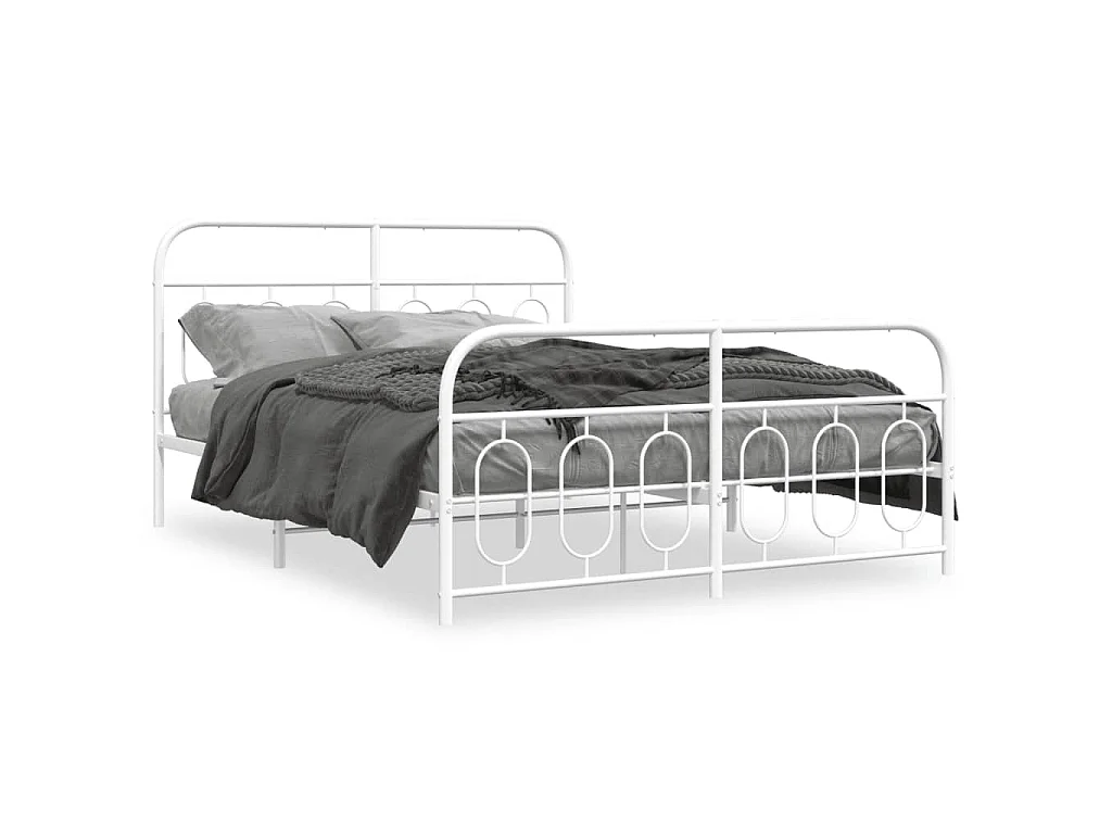Cadre de lit métal sans matelas et pied de lit blanc 150x200 cm