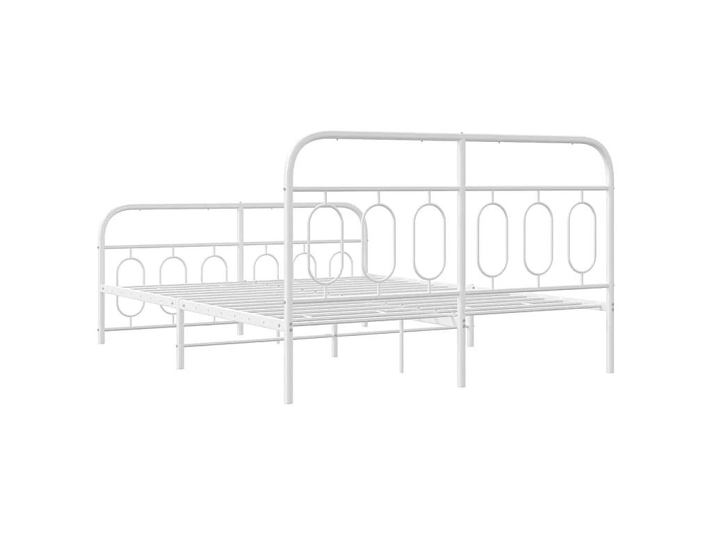 Cadre de lit métal sans matelas et pied de lit blanc 150x200 cm