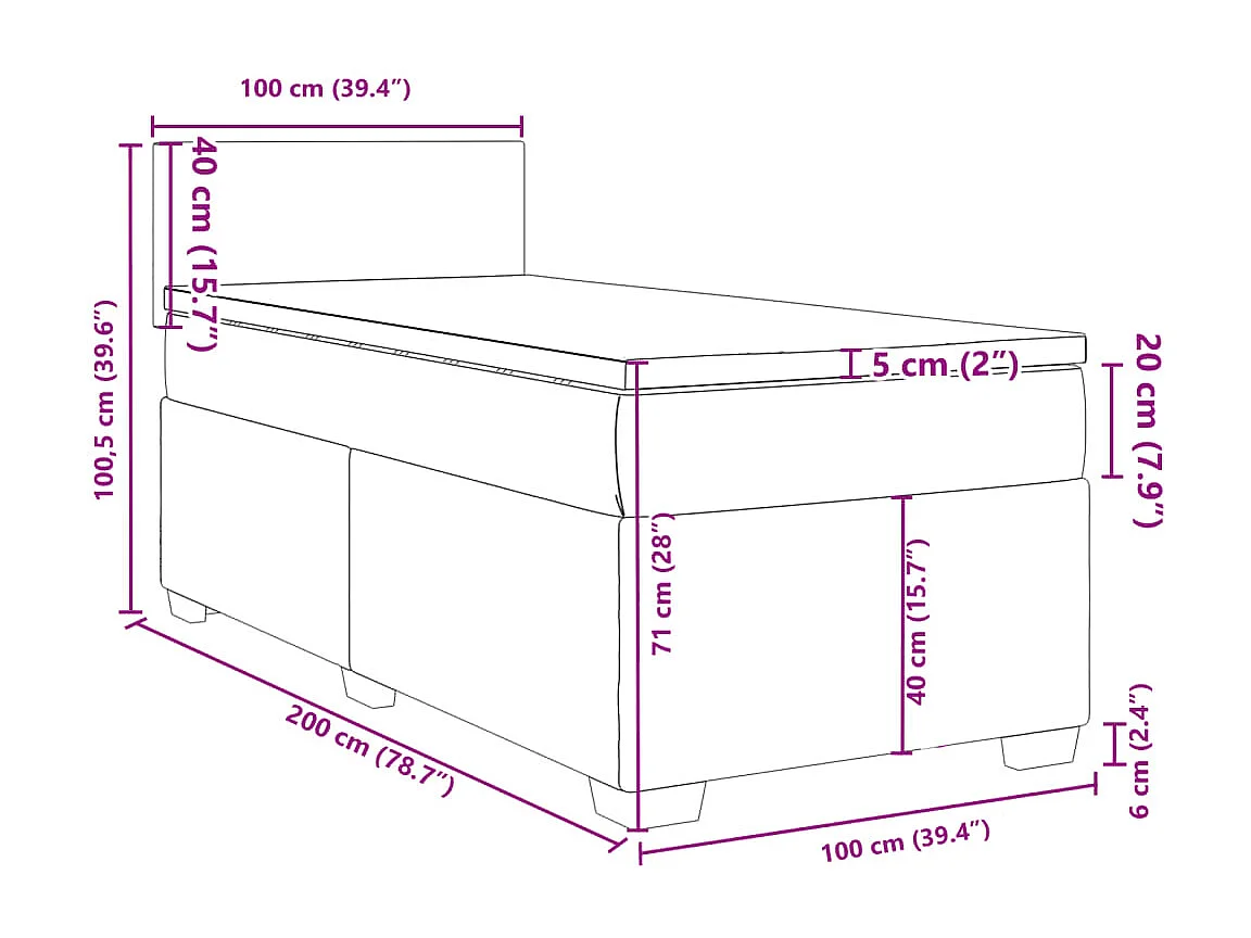Boxspring met matras stof zwart 100x200 cm