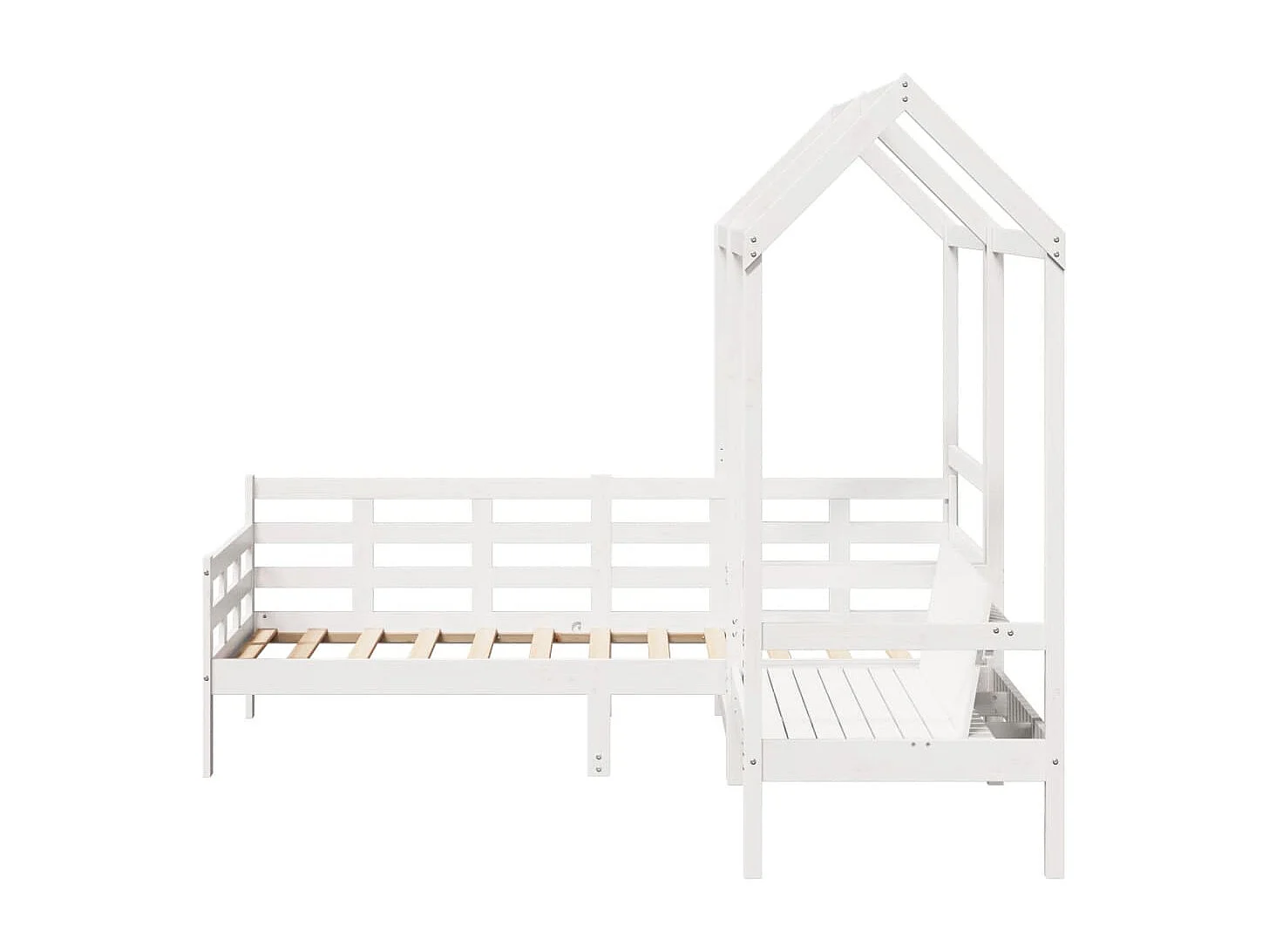 Conj. sofá-cama e banco c/ telhado 90x200cm pinho maciço branco