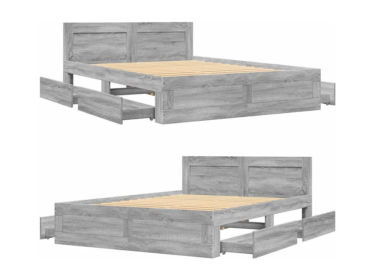 Bedframe met hoofdeinde bewerkt hout grijs sonoma 120x200 cm