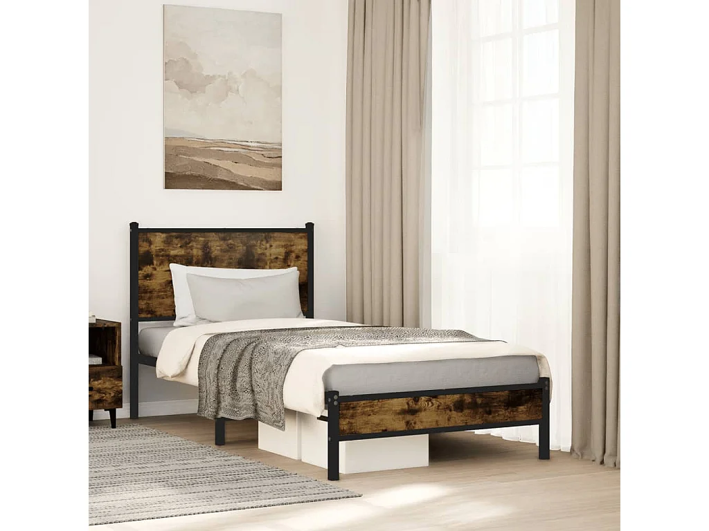 Bedframe zonder matras metaal gerookt eikenkleurig 80x200 cm
