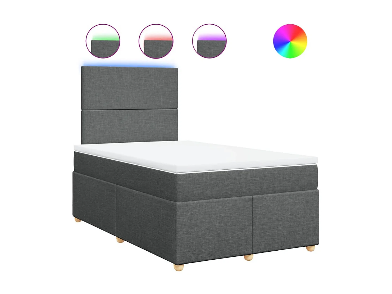 Cama box spring con colchón tela gris oscuro 120x190 cm