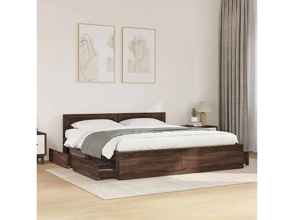 Estrutura cama c/ cabeceira derivados madeira carvalho castanho