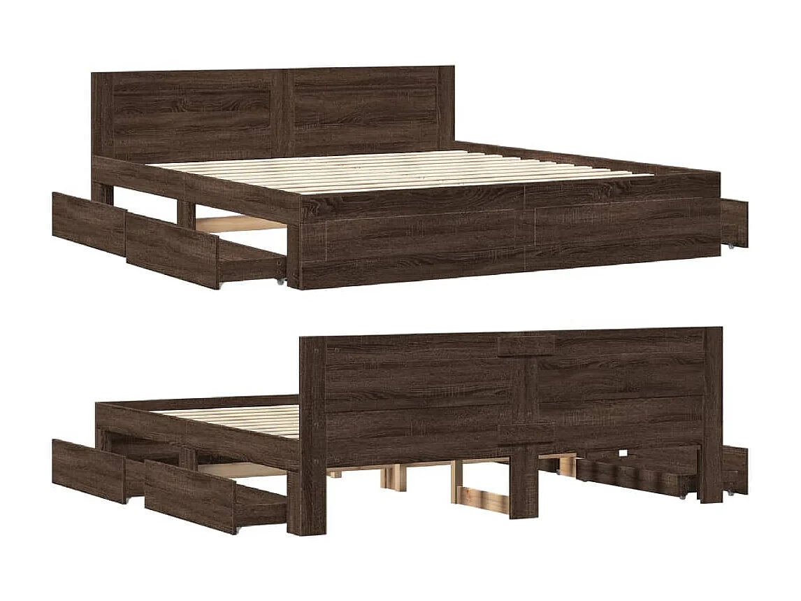 Estrutura cama c/ cabeceira derivados madeira carvalho castanho