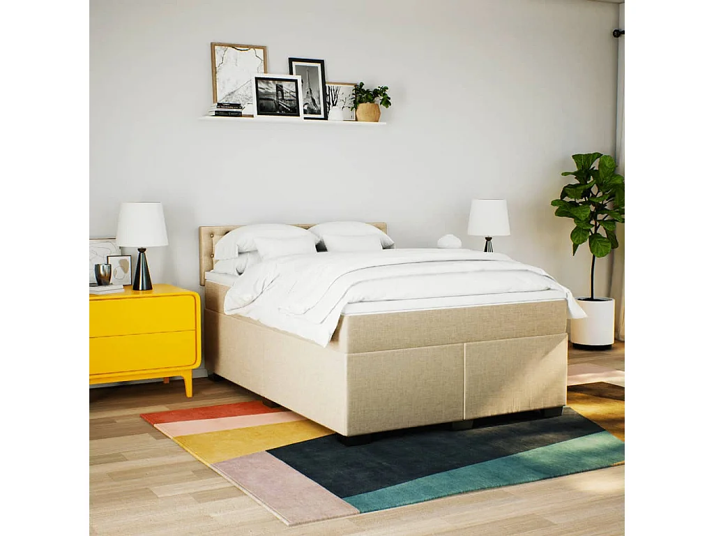 Giroletto a Molle con Materasso Crema 160x200 cm in Tessuto