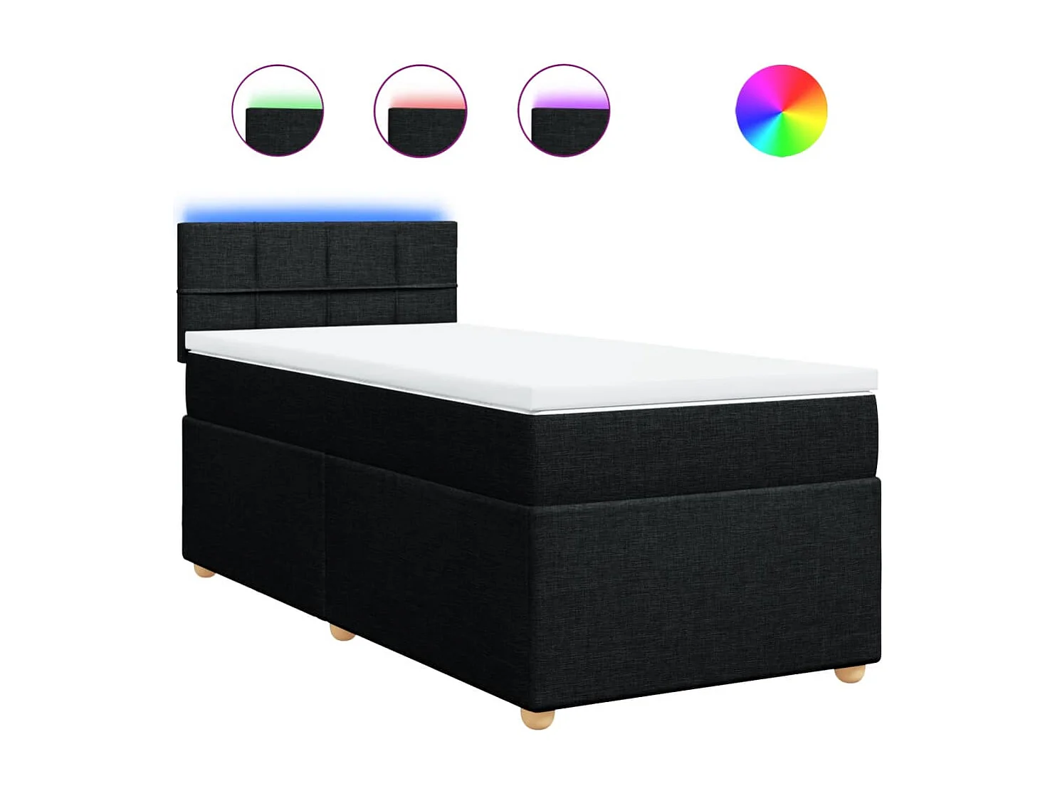 Cama box spring con colchón tela negro 90x200 cm