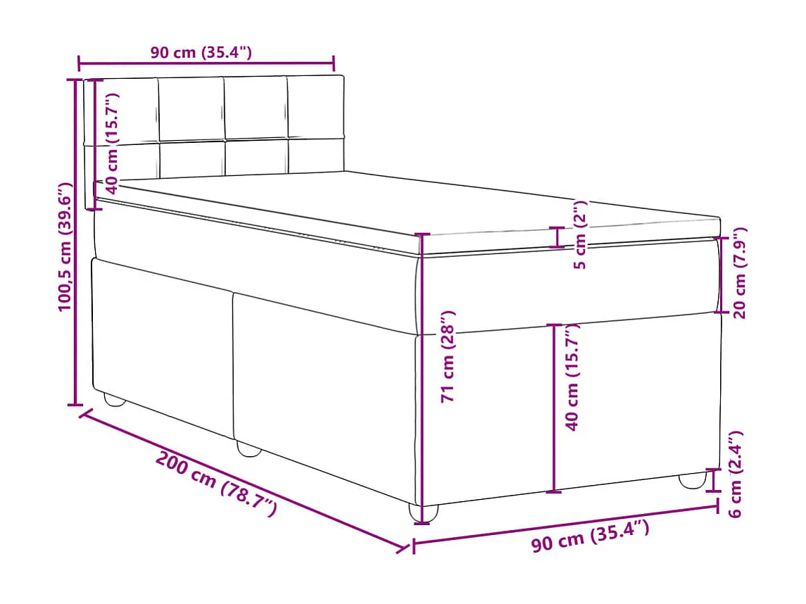 Cama box spring con colchón tela negro 90x200 cm