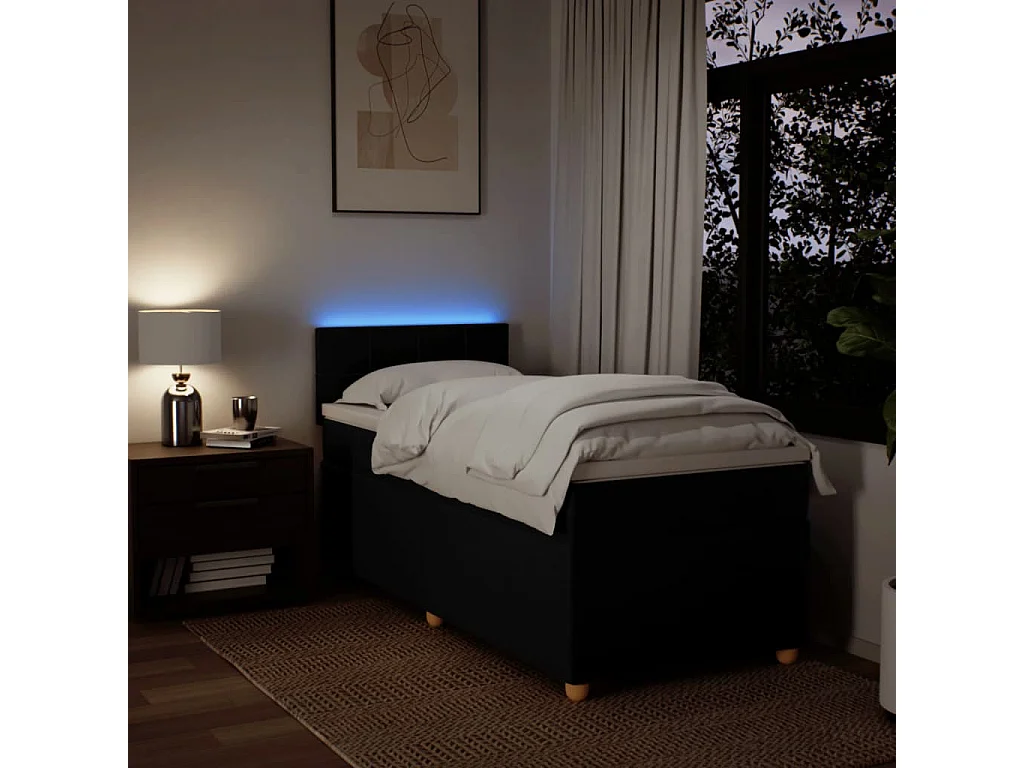 Cama box spring con colchón tela negro 90x200 cm