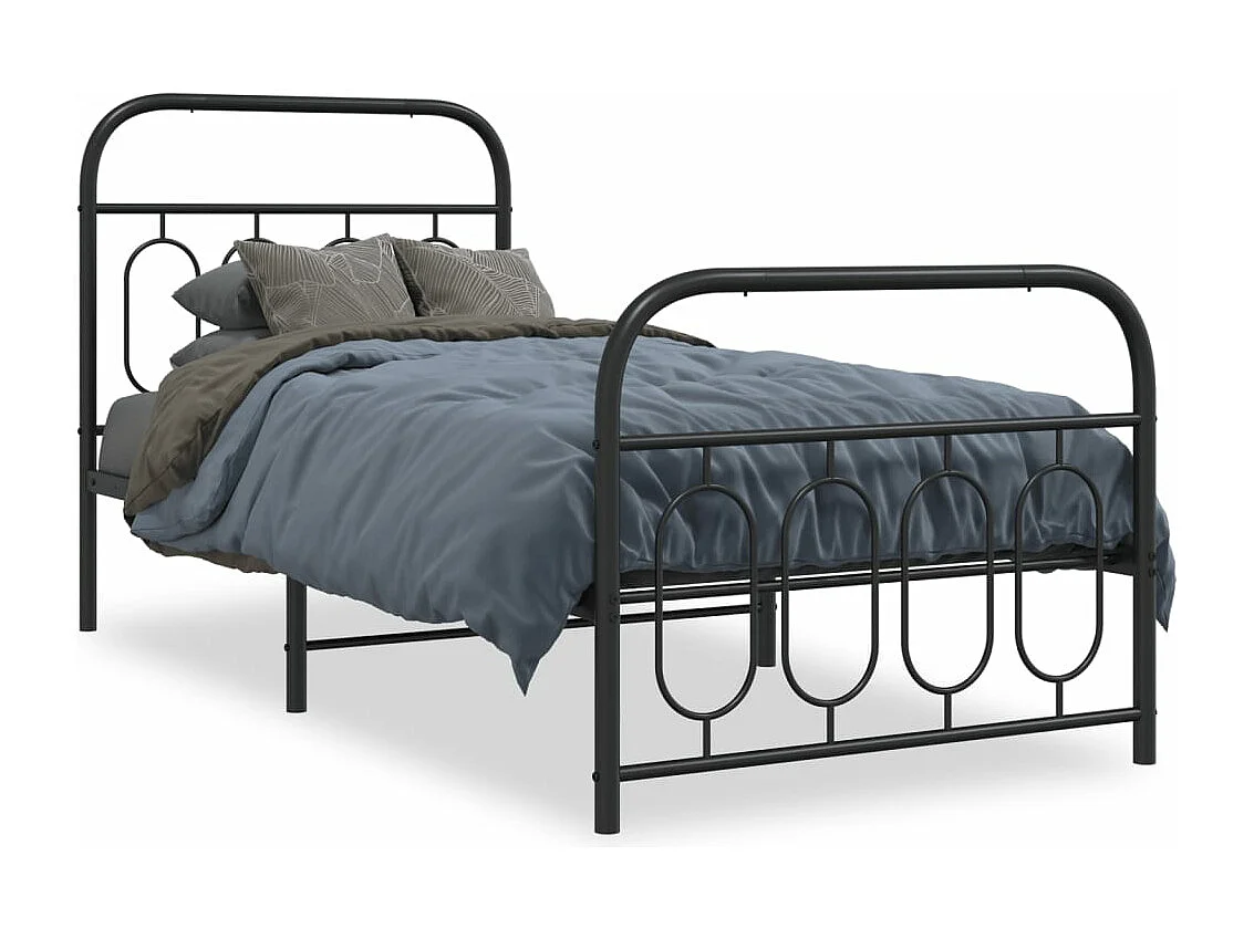 Bettgestell mit Kopf- und Fußteil Metall Schwarz 90x190 cm