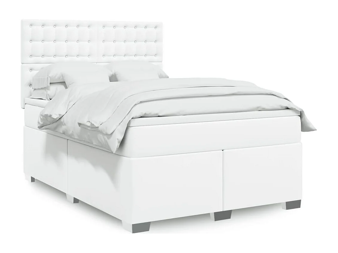 Cama com molas/colchão 140x190 cm couro artificial branco