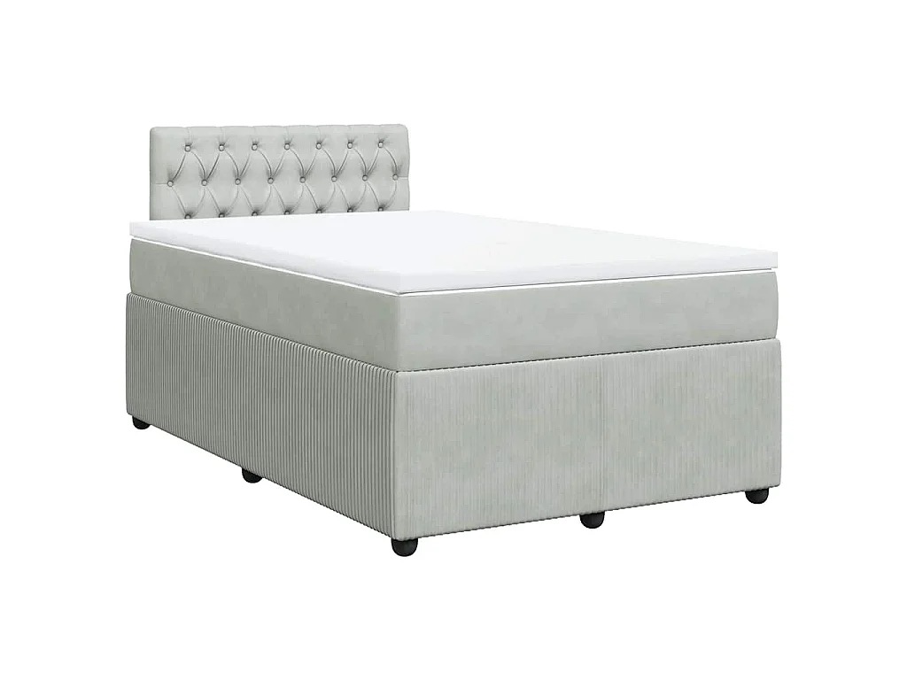 Cama box spring con colchón terciopelo gris claro 120x200 cm
