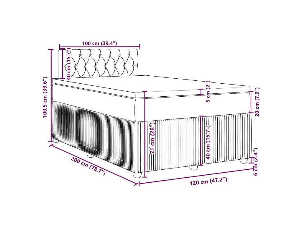 Cama box spring con colchón terciopelo gris claro 120x200 cm