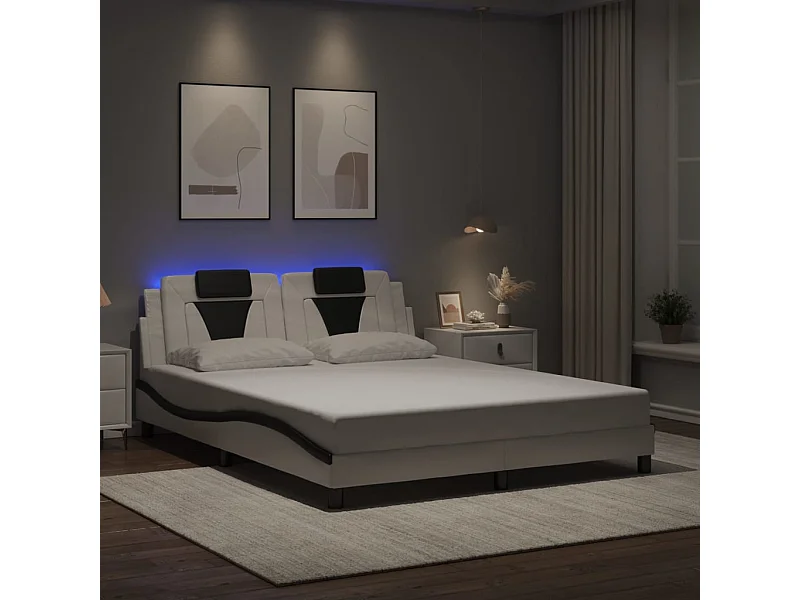 Bedframe "Viana" met LED zonder matras wit en zwart 160x200 cm