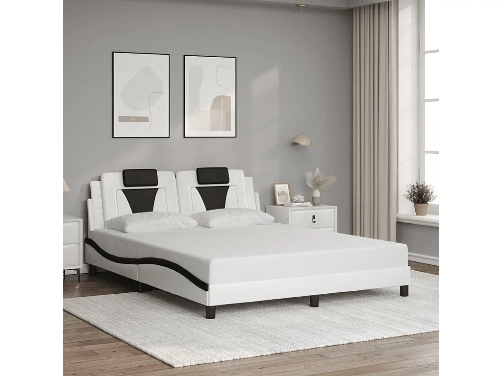 Bedframe "Viana" met LED zonder matras wit en zwart 160x200 cm