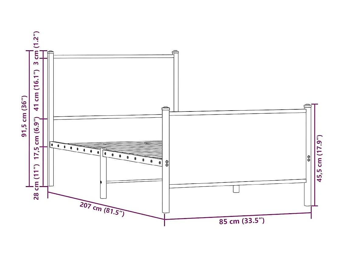 Cadre de lit en métal sans matelas chêne marron 80x200 cm