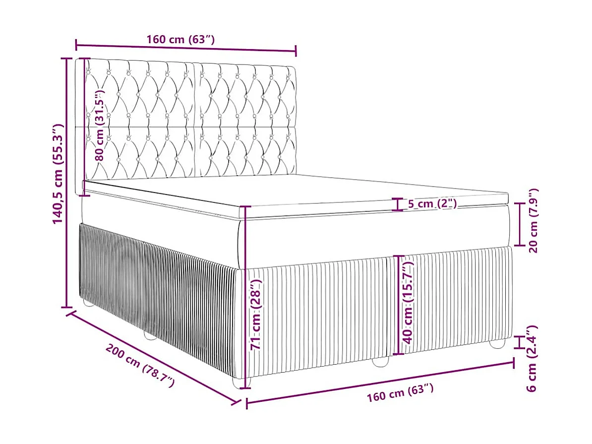 Sommier à lattes de lit et matelas Gris clair 160x200cm Velours