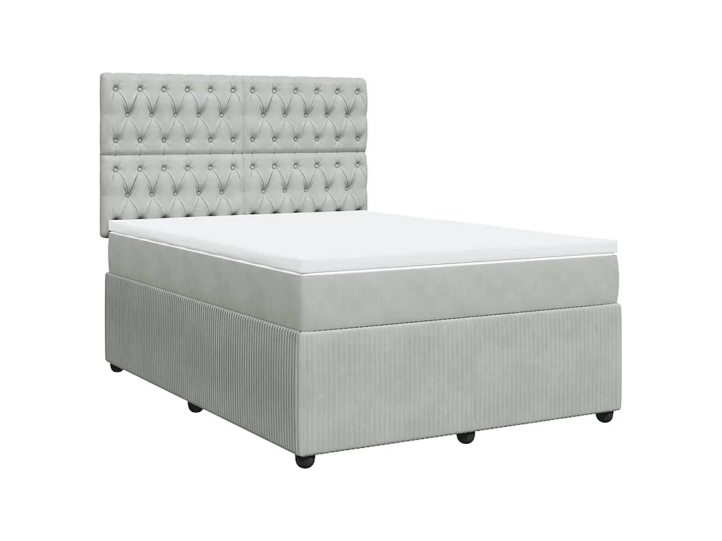 Cama box spring con colchón terciopelo gris claro 160x200 cm