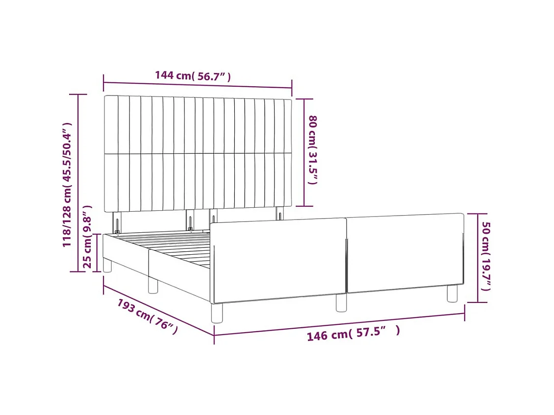 Cadre de lit sans matelas gris foncé 140x190 cm tissu