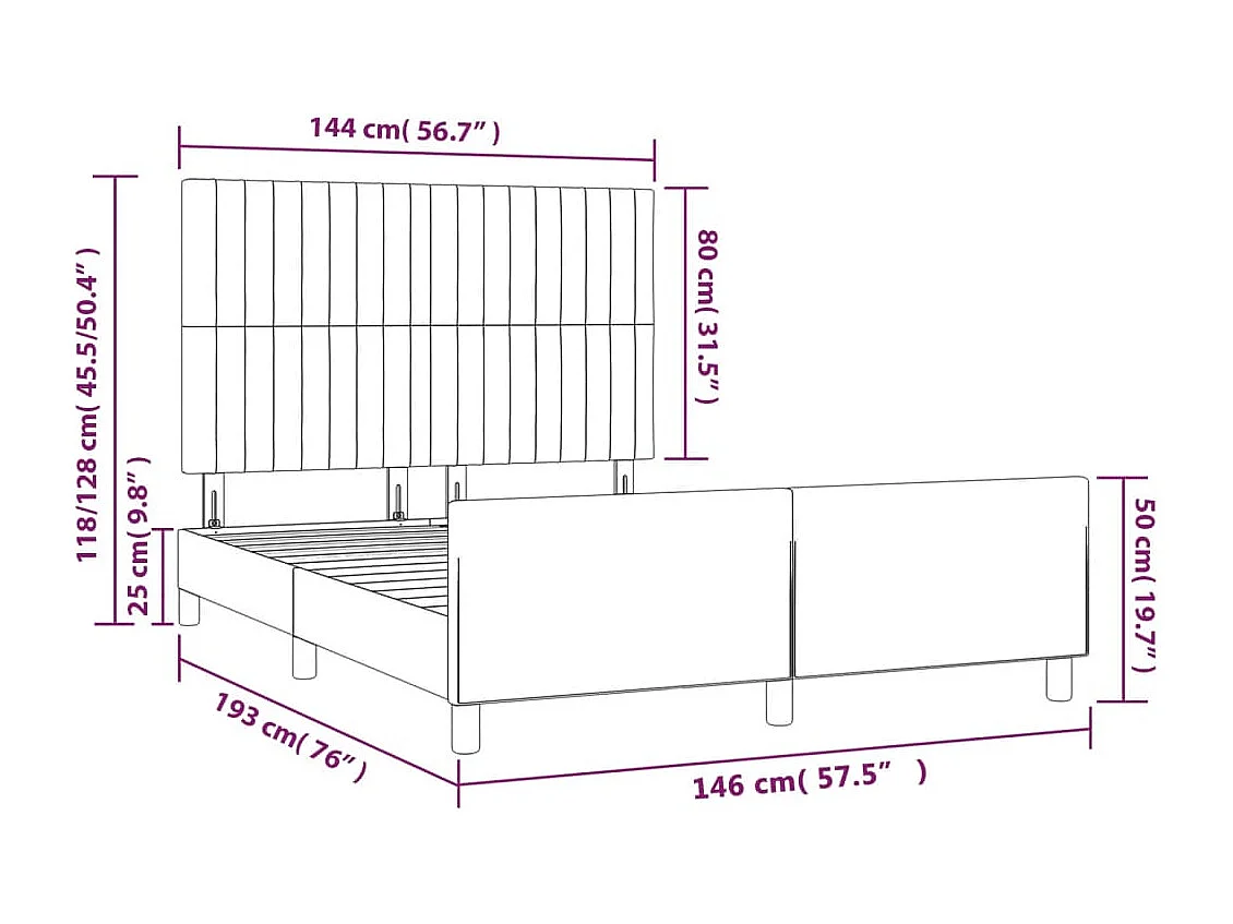 Cadre de lit sans matelas gris foncé 140x190 cm tissu