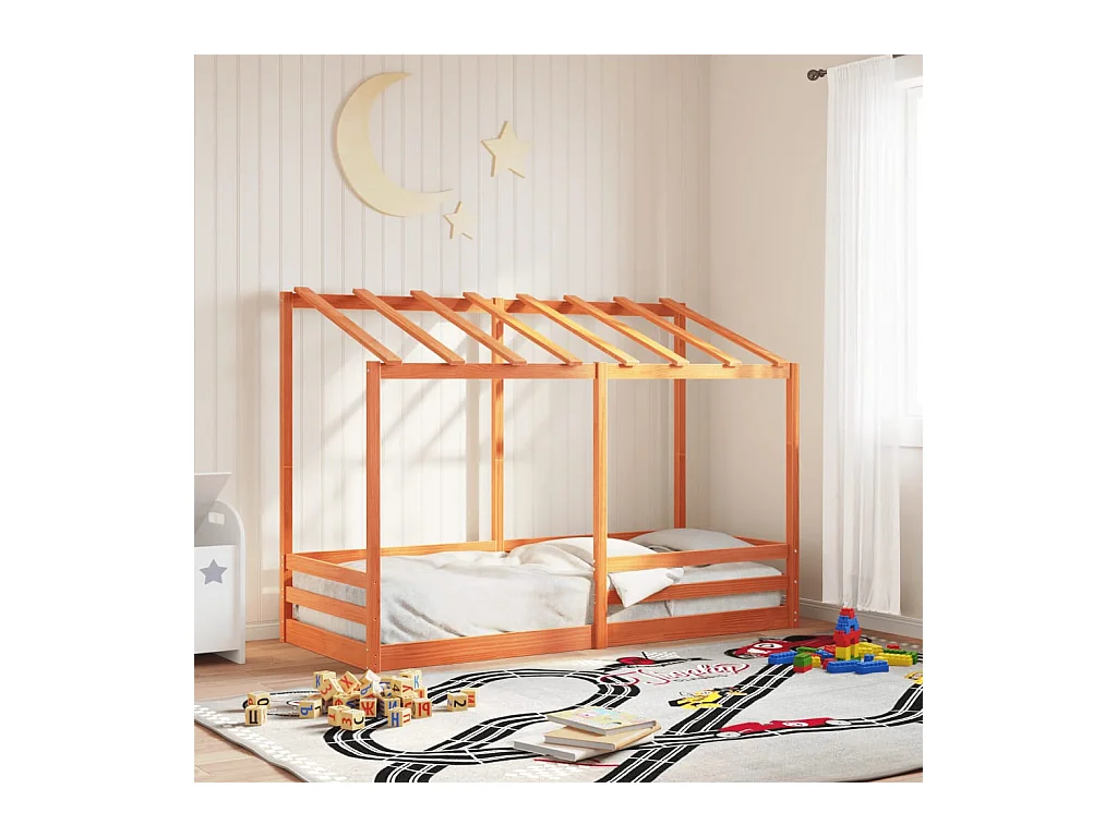 Kinderbett mit Dach Wachsbraun 90x190 cm Massivholz Kiefer