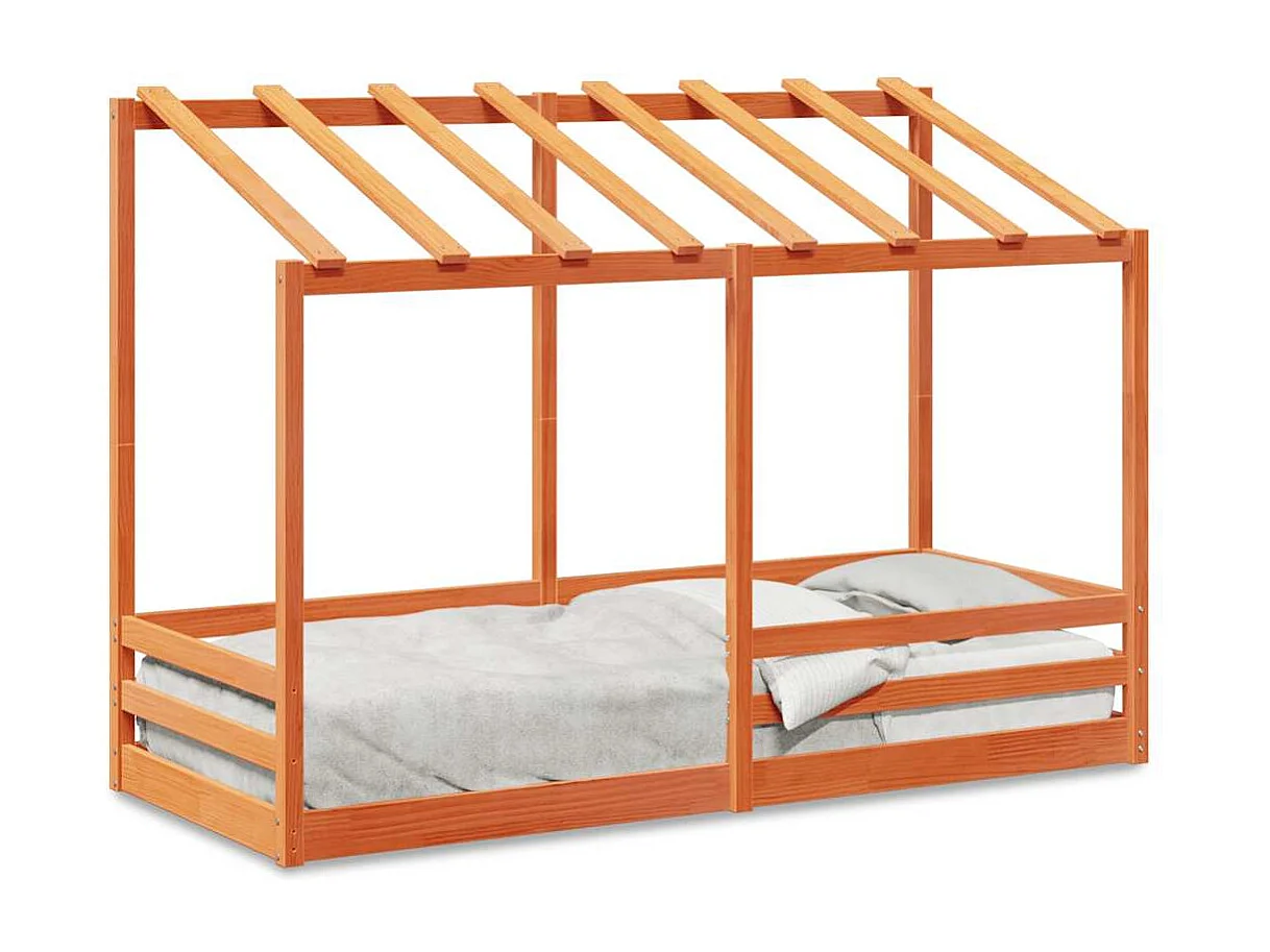 Kinderbed met bedhuis 90x190 cm massief grenenhout wasbruin