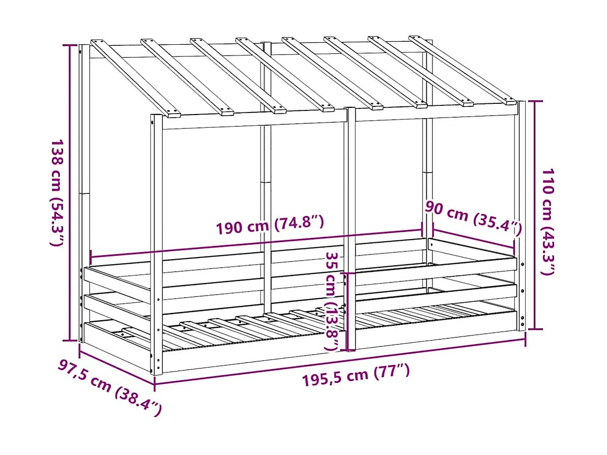 Kinderbed met bedhuis 90x190 cm massief grenenhout wasbruin