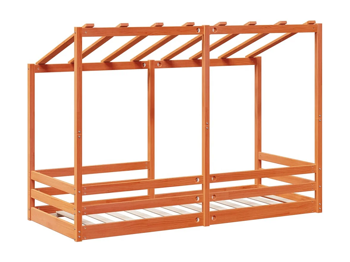 Kinderbed met bedhuis 90x190 cm massief grenenhout wasbruin