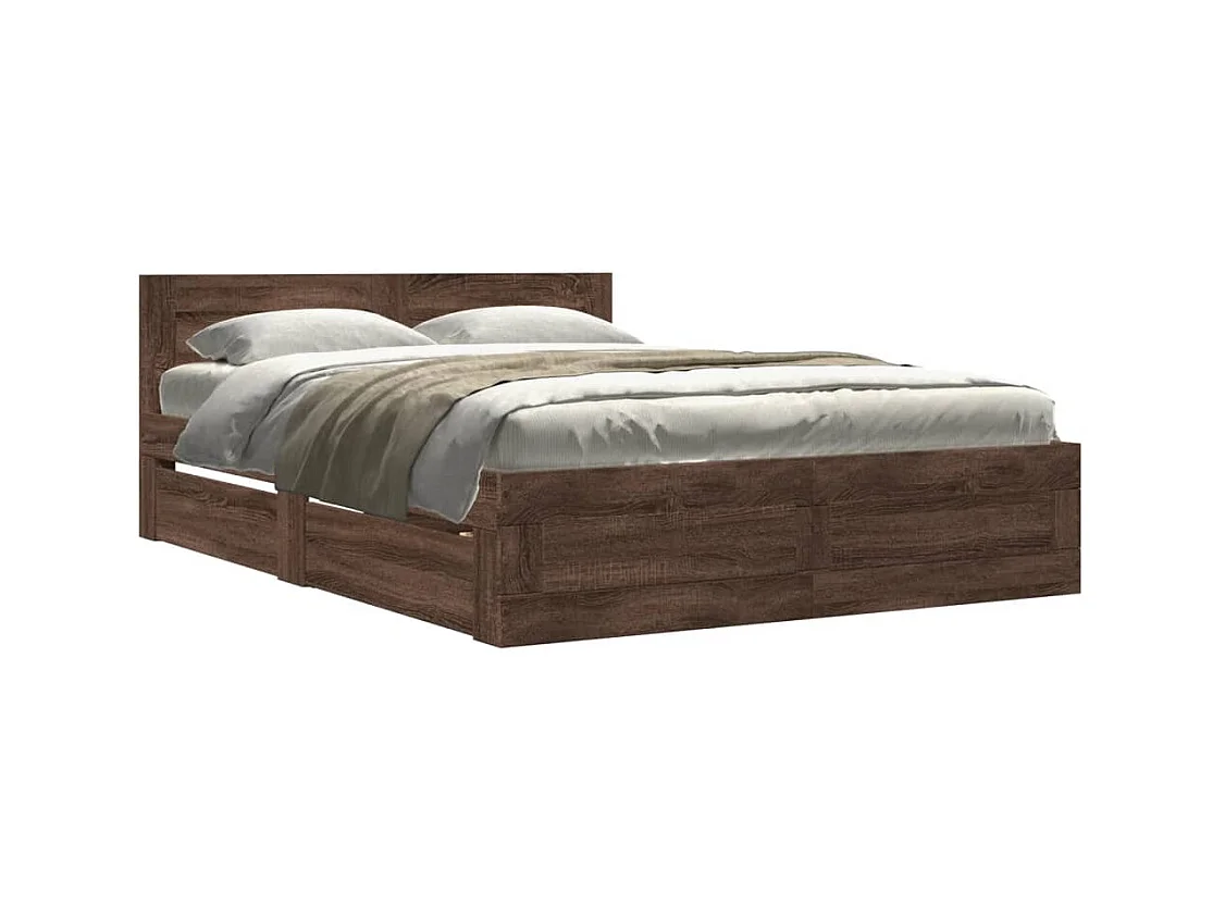 Cadre de lit et tête de lit sans matelas chêne marron 120x200cm