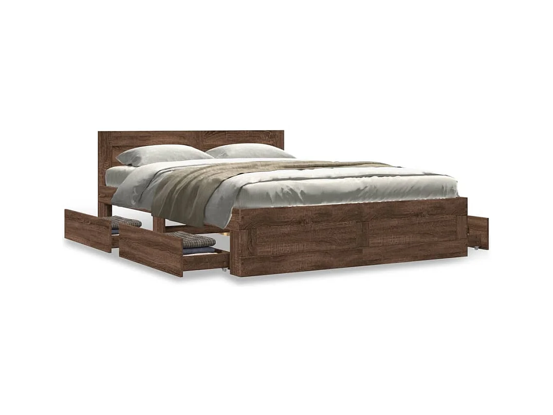 Cadre de lit et tête de lit sans matelas chêne marron 120x200cm