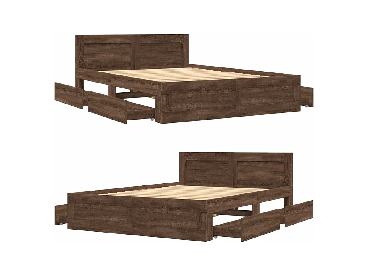 Cadre de lit et tête de lit sans matelas chêne marron 120x200cm