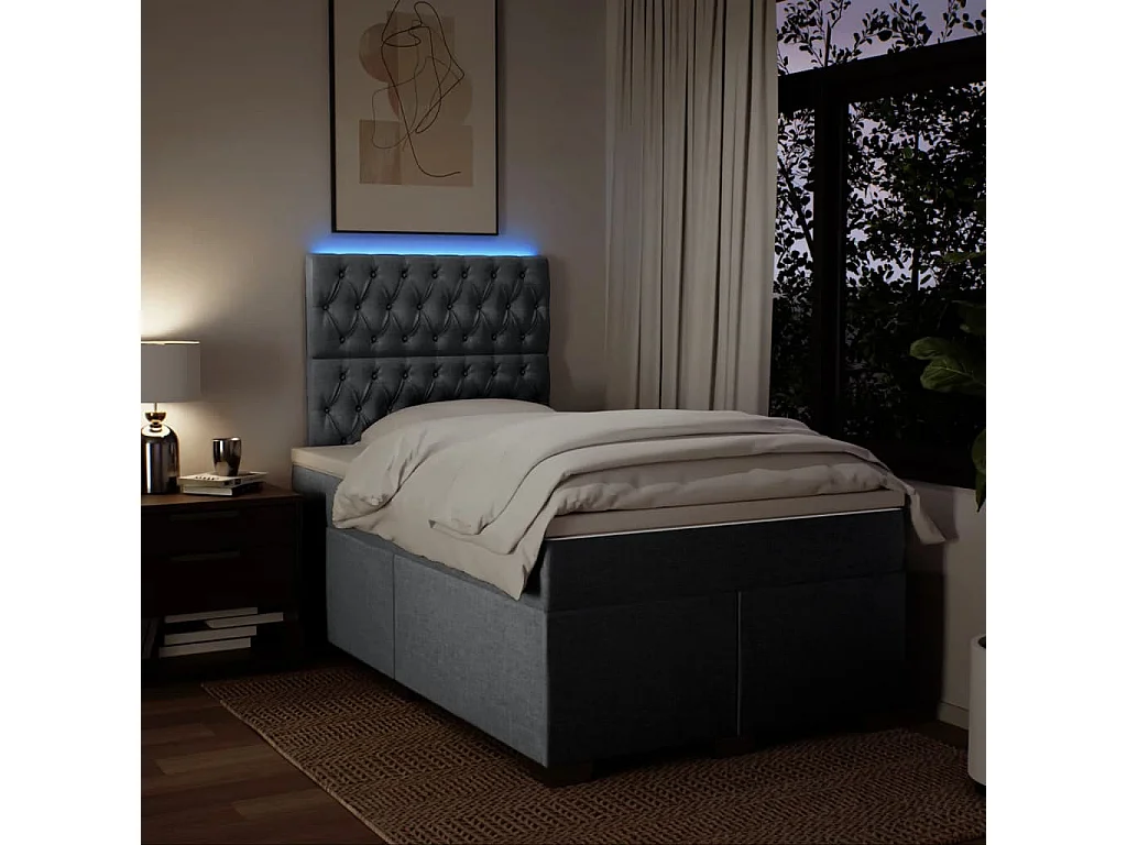 Cama box spring con colchón tela gris claro 120x200 cm