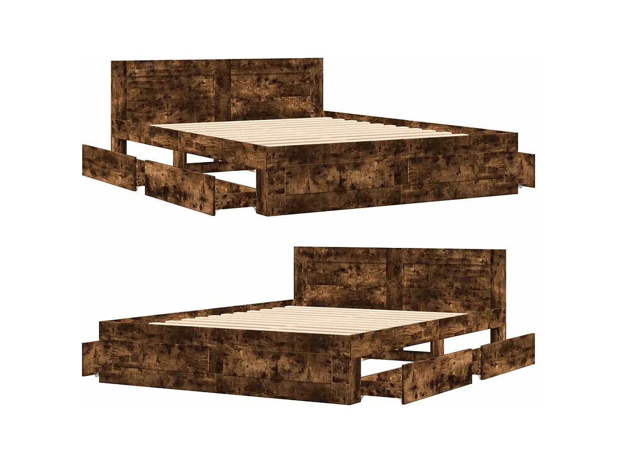 Bettgestell mit Kopfteil Räuchereiche 160x200 cm Holzwerkstoff